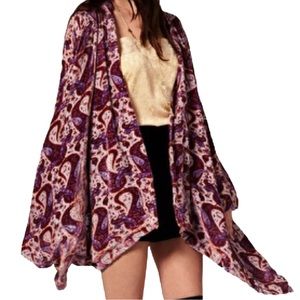 WINTER KATE Jasmine Purple Silk Blend Velvet Paisley Burnout Kimono Cardigan